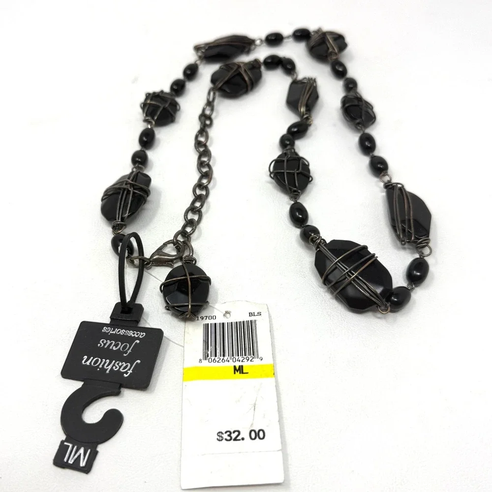 Bead‎ Chain Belt Black Wire Wrapped Stone M/L Artsy Eclectic Hipster Hippie Goth